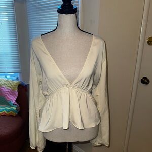 Superdown Cream V-Neck Blouse